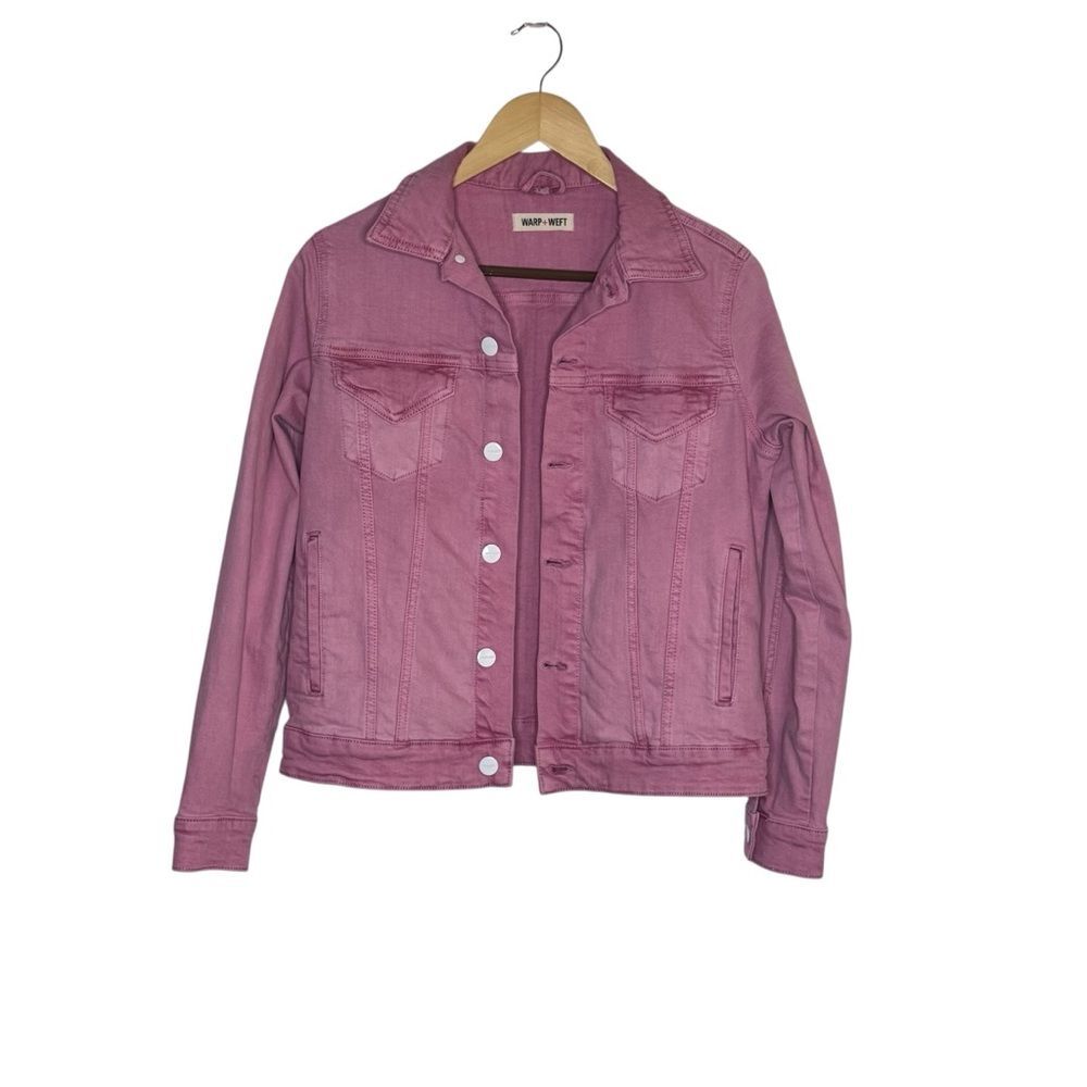 Warp + Weft Women's Pink Lilac Denim Trucker Jacket Sustainable Ethical Size Med